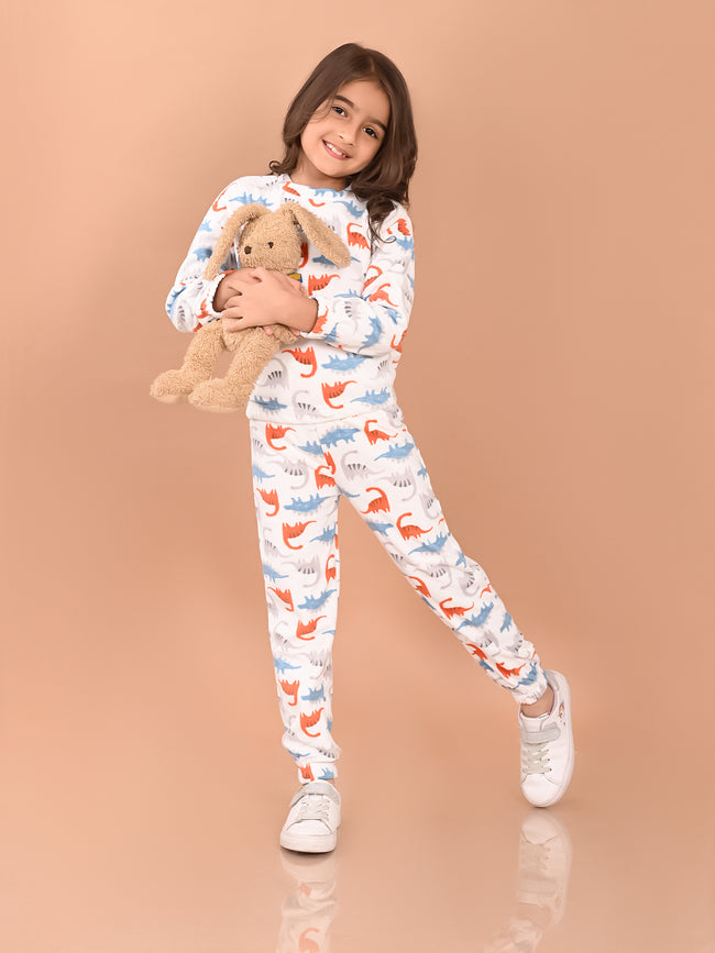 Dinosaurs Printed Full Sleeves Sweatshirt and Jogger Co-ord Set