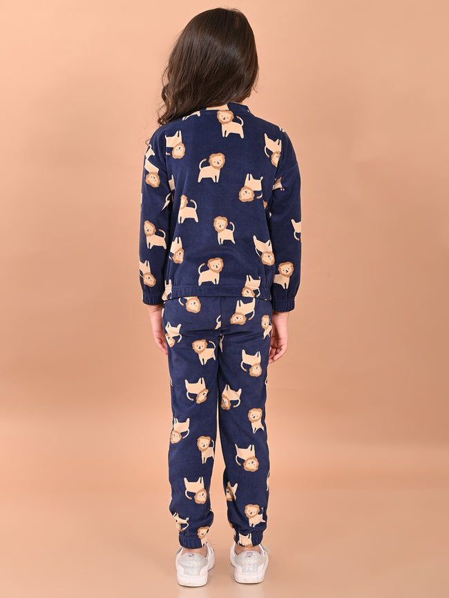 Lion Printed Full Sleeves Sweatshirt and Jogger Co-ord Set