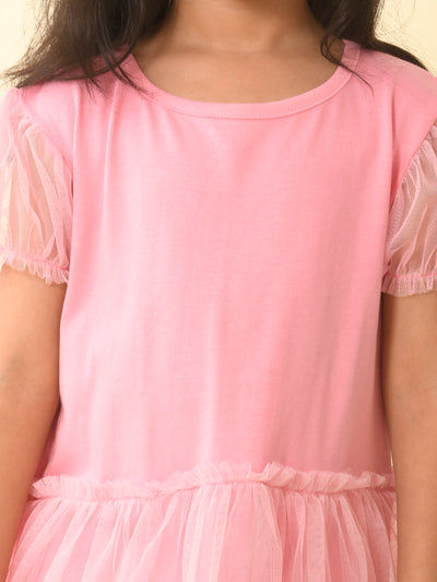 Solid Knee Length Drop Waist Net Dress