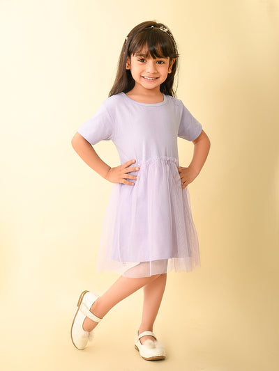 Solid Knee Length Drop Waist Net Dress