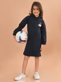 Solid Full Sleeves Hooded Knee Length Shift Dress