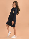 Solid Full Sleeves Hooded Knee Length Shift Dress