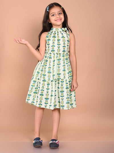 Batik Printed Neck Tieup Dropwaist Dress