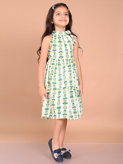 Batik Printed Neck Tieup Dropwaist Dress