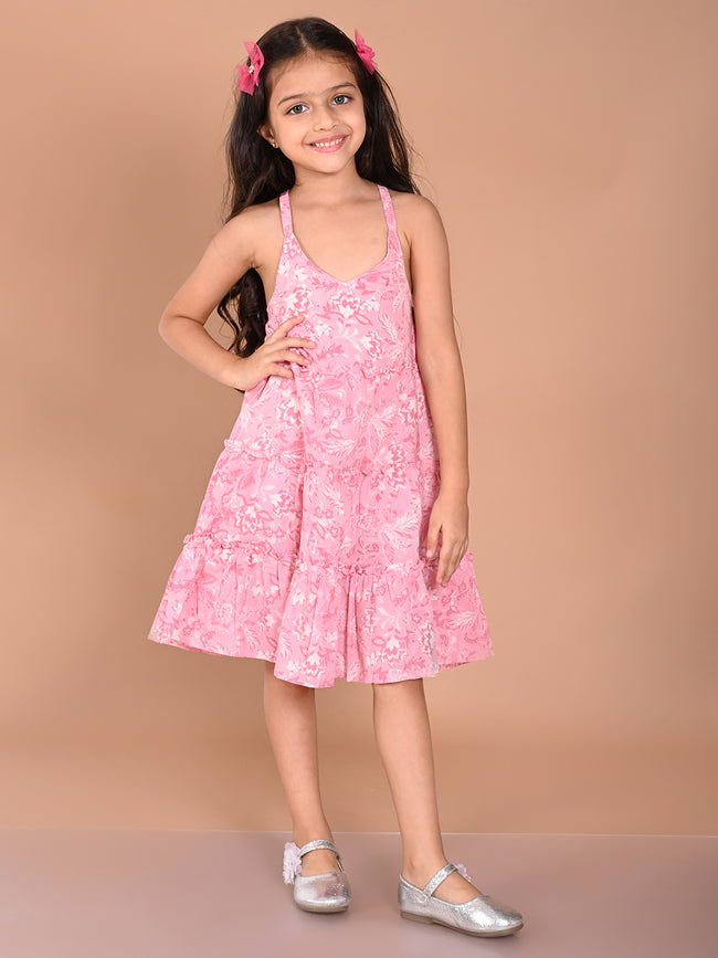 Floral Printed Criss Cross Strappy Sleeveless Dropwaist Dress