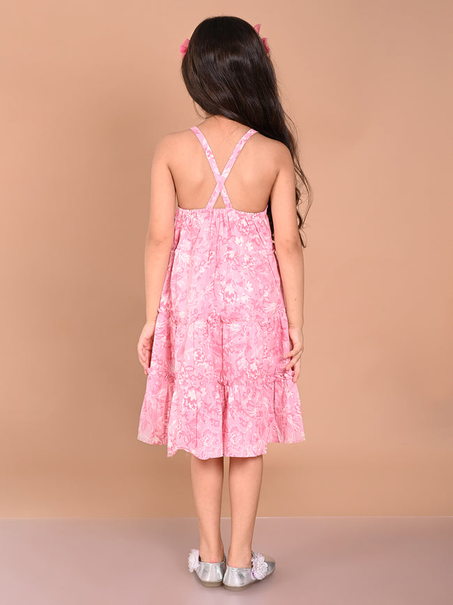 Floral Printed Criss Cross Strappy Sleeveless Dropwaist Dress