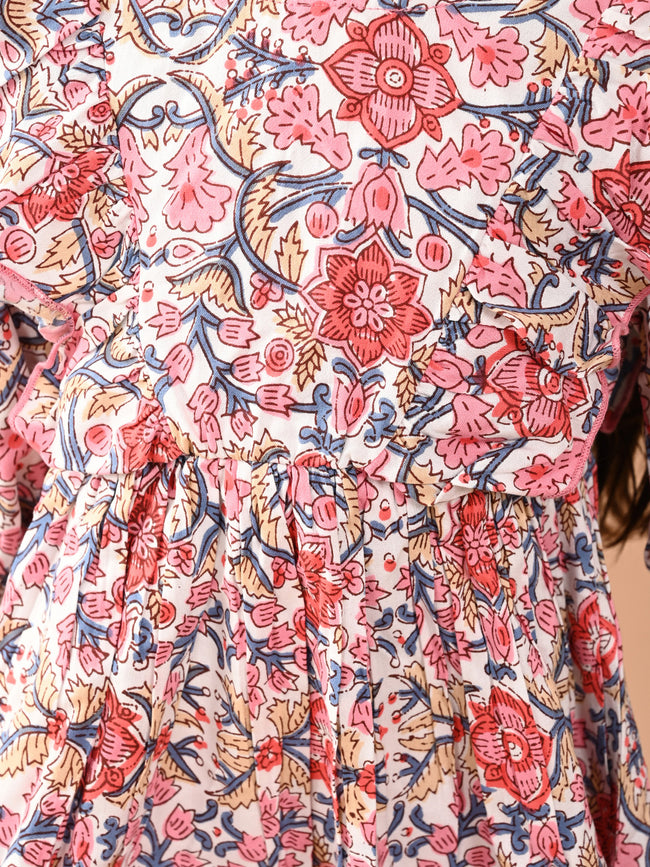 Floral Printed Full Sleeves Ruffle Fit n Flare Dress