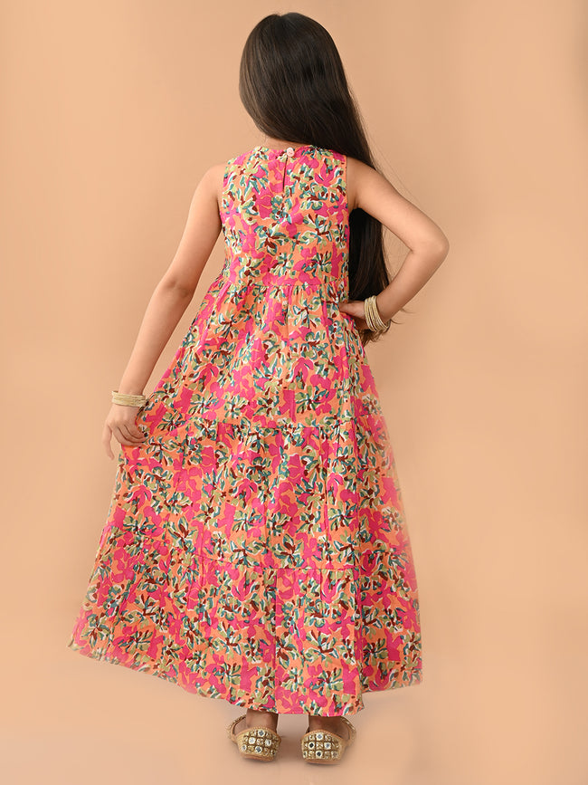 All Over Printed Sleeveless Ankle Length Dropwaist Maxi Dress