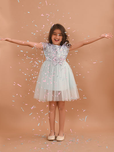 Sequin Bow Detail Fit n Flare Partywear Dress