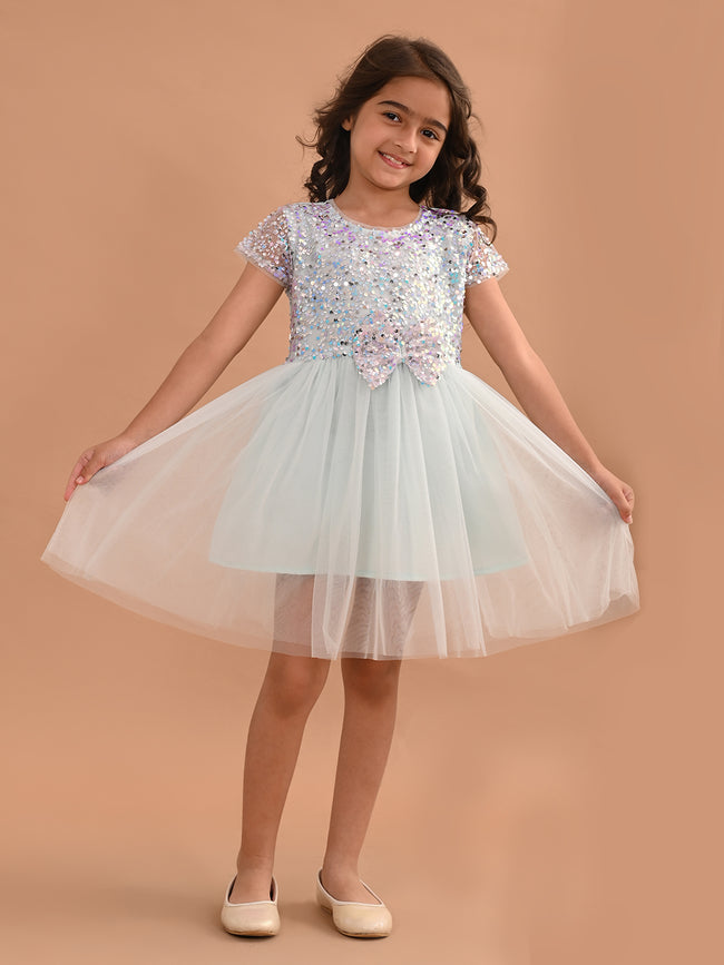 Sequin Bow Detail Fit n Flare Partywear Dress