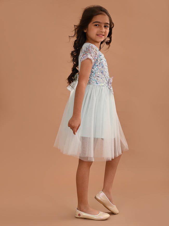 Sequin Bow Detail Fit n Flare Partywear Dress