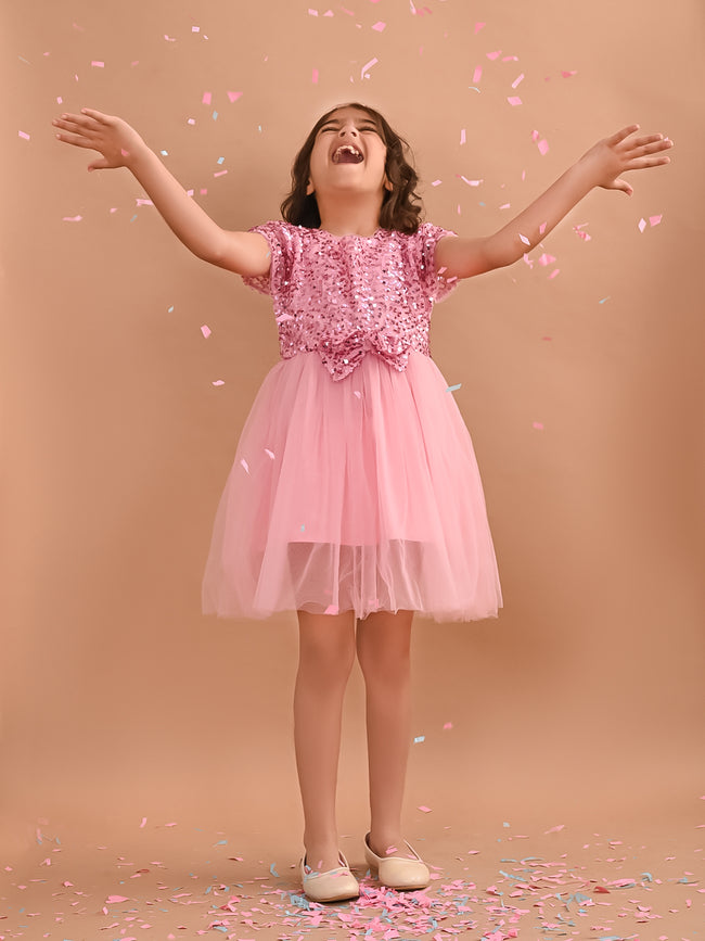 Sequin Bow Detail Fit n Flare Partywear Dress