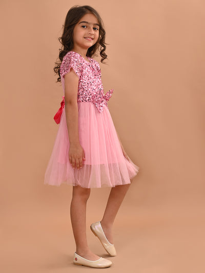 Sequin Bow Detail Fit n Flare Partywear Dress