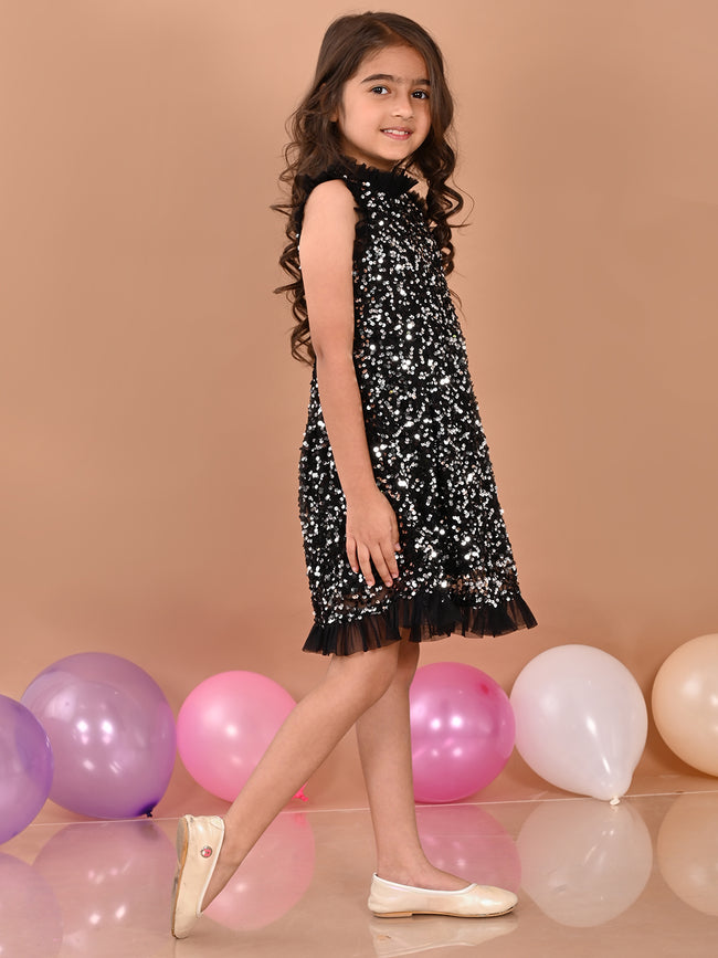 Sequin Knee Length Sleeveless Fit n Flare Party Dress