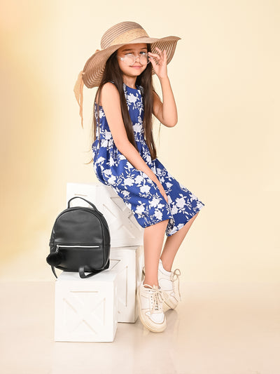 Floral Printed Sleeveless Criss Cross Back Fit n Flare Dress