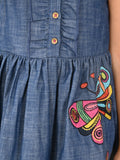 Butterfly Applique Button Down Fit n Flare Denim Dress