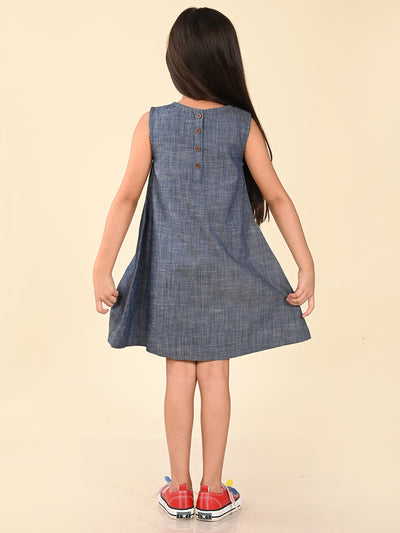 Bugs Applique Solid Fit n Flare Sleeveless Denim Dress
