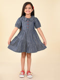 Solid Button Down Drop Waist Denim Dress