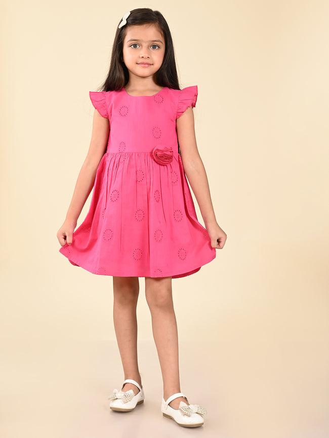 Schiffli Embroidered Knee Length Fit n Flare Dress