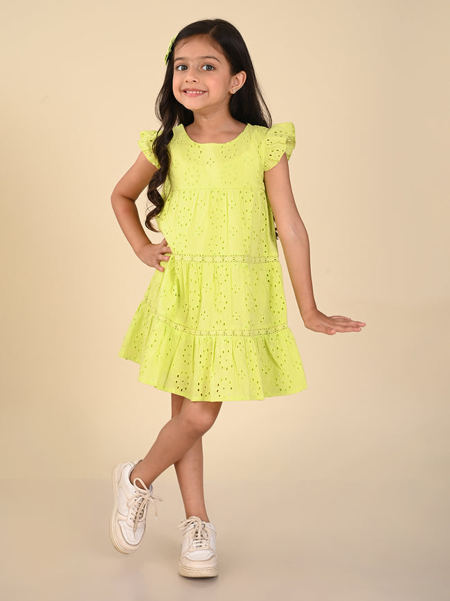 Schiffli Embroidered Knee Length Layered Dress