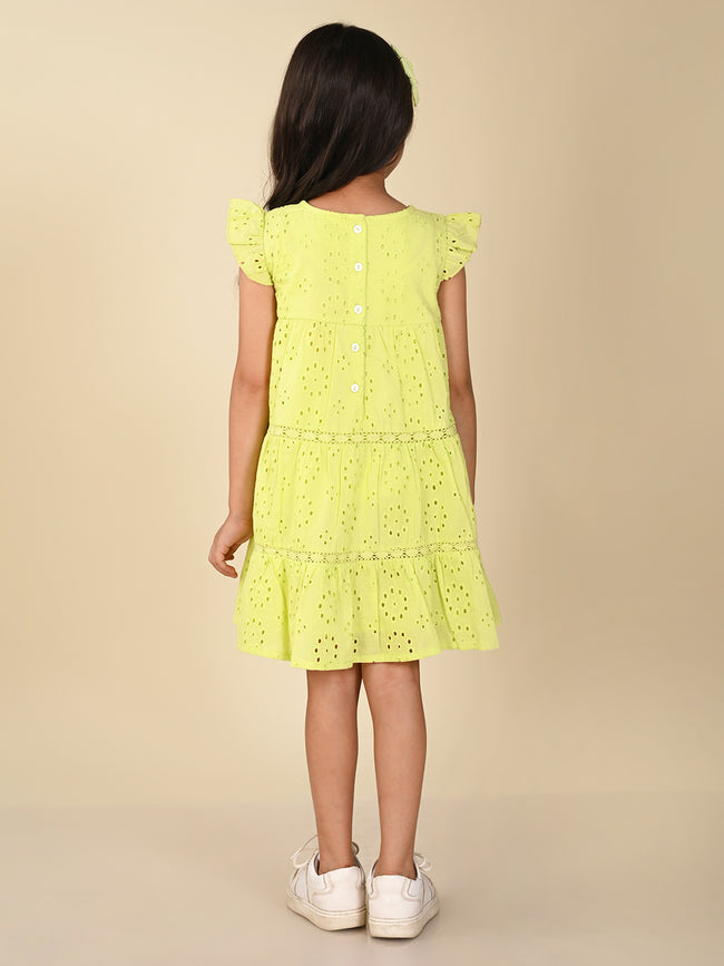 Schiffli Embroidered Knee Length Layered Dress