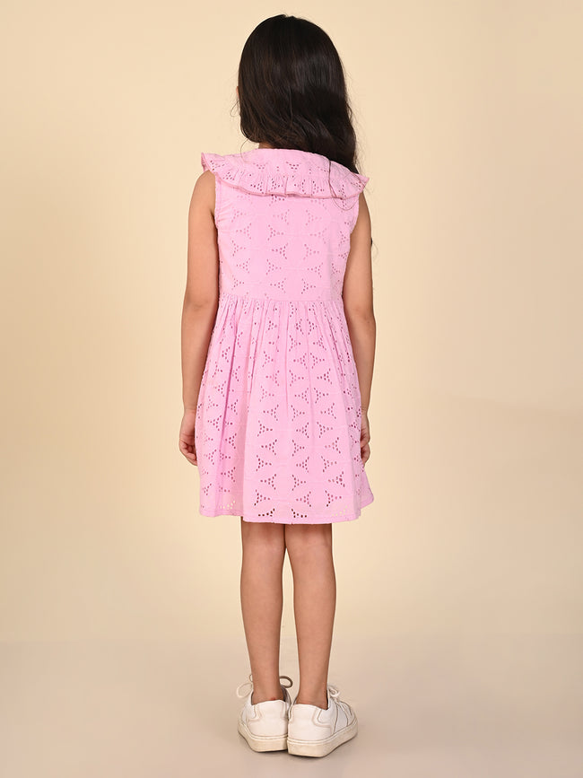 Schiffli Embroidered Peter Pan Collar Fit n Flare Dress