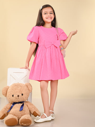 Schiffli Embroidered Knee Length Fit n Flare Bow Dress