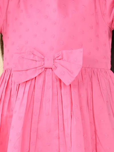 Schiffli Embroidered Knee Length Fit n Flare Bow Dress