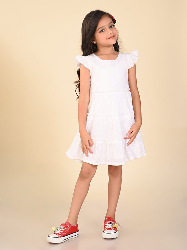 Schiffli Embroidered Knee Length Layered Dress