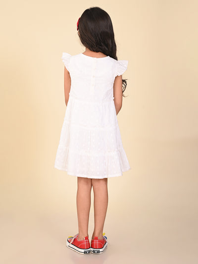 Schiffli Embroidered Knee Length Layered Dress