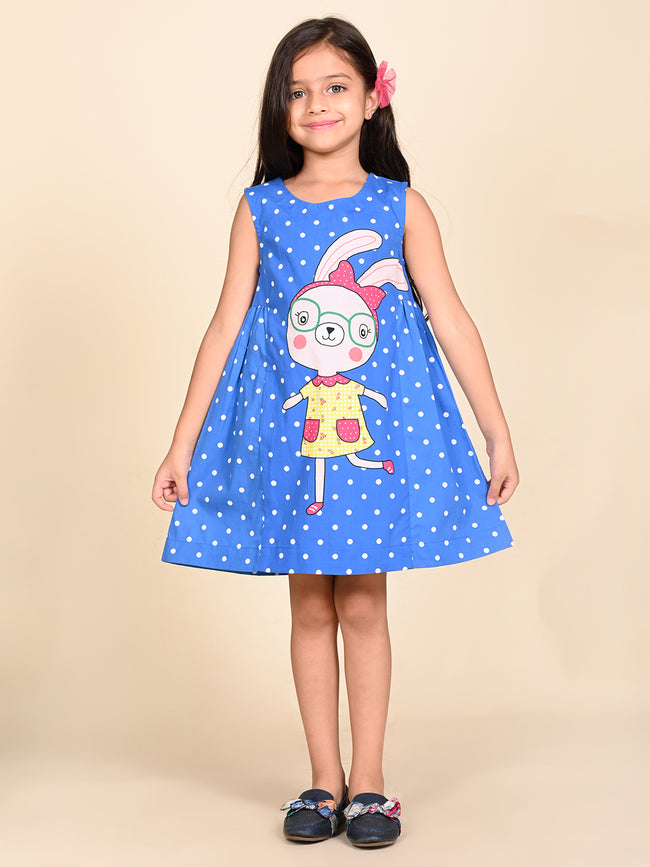 Rabbit Polka Printed Sleeveless Fit n Flare Dress