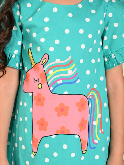 Unicorn Printed Polka Dropwaist Dress