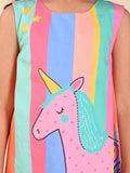 Unicorn Printed Multistripes Sleeveless A-line Dress