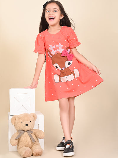 Baby Deer Printed Polka Bow A-line Dress