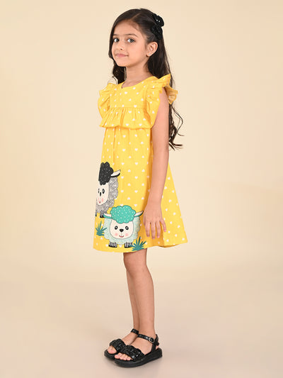 Sheep Printed Ruffle Fit  Flare Dress