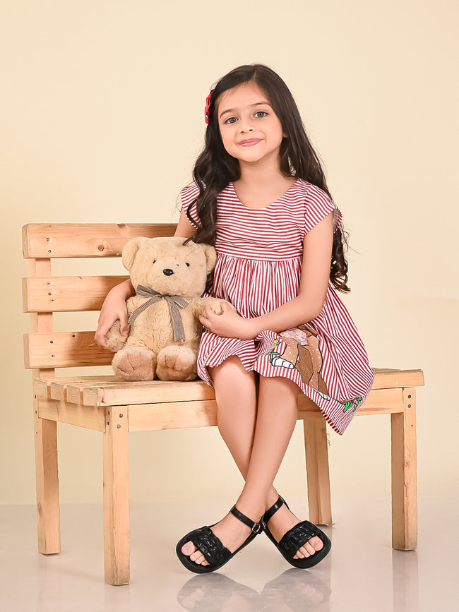 Dog Printed Stripes Fit n Flare Dress