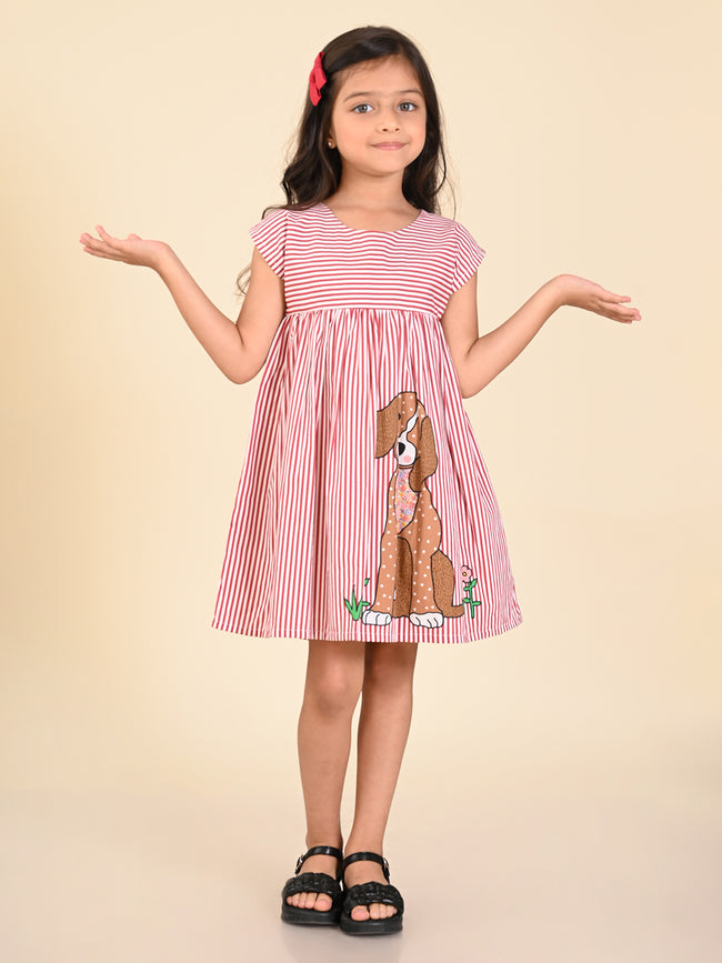 Dog Printed Stripes Fit n Flare Dress