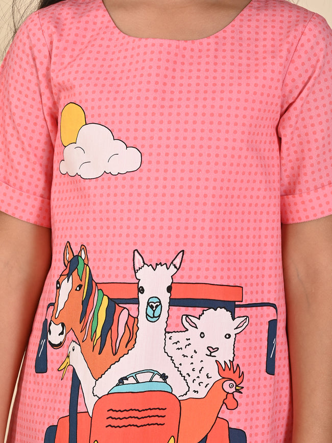 Tractor Printed Knee Length A-line Dress