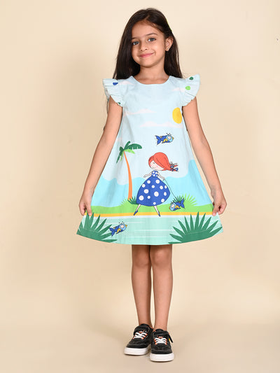 Fishing Lady Printed A-line Dress