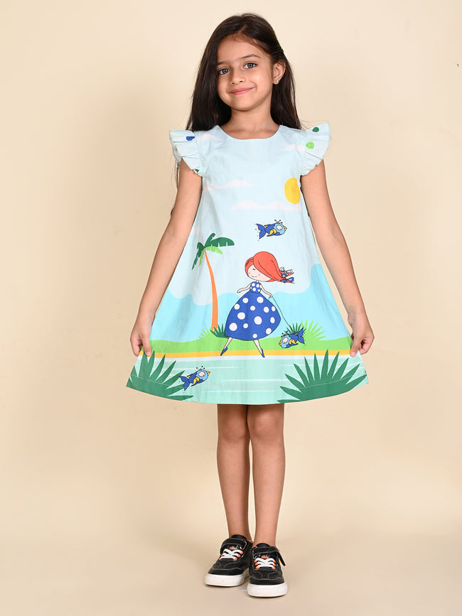Fishing Lady Printed A-line Dress