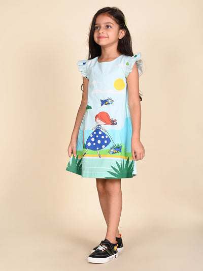 Fishing Lady Printed A-line Dress