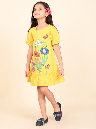 Floral Printed Knee Length Dropwaist Dress