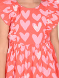 Heart Printed Sleeveless Ruffle Fit n Flare Dress