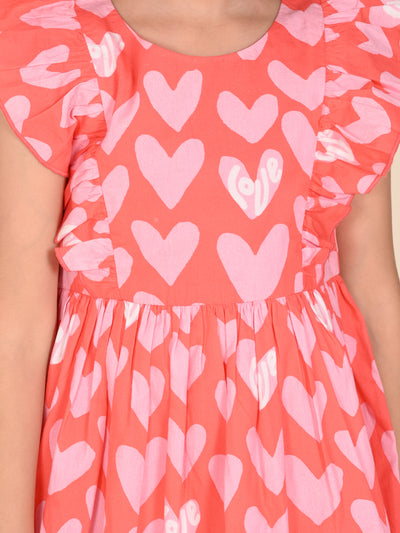 Heart Printed Sleeveless Ruffle Fit n Flare Dress