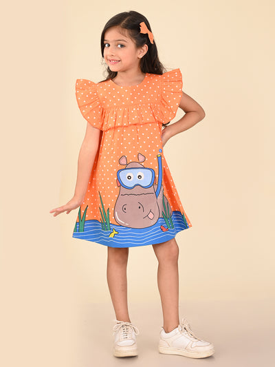 Hippo Printed Ruffle Fit  Flare Dress