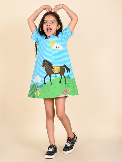 Horse Printed Knee Length A-line Dress