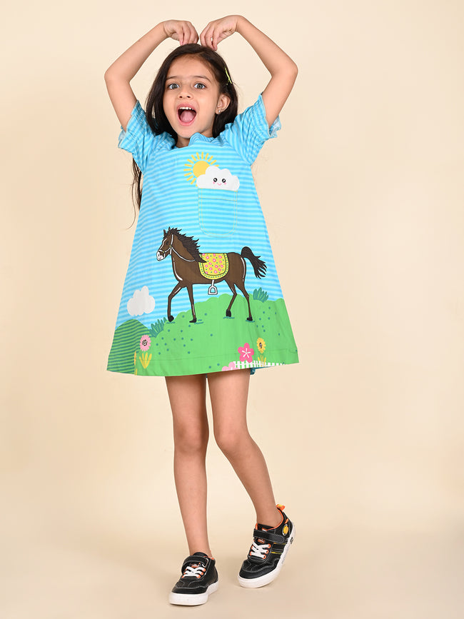 Horse Printed Knee Length A-line Dress