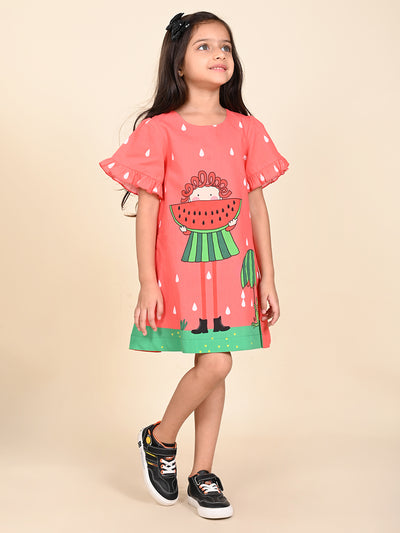 Watermelon Girl Printed Knee Length A-line Dress