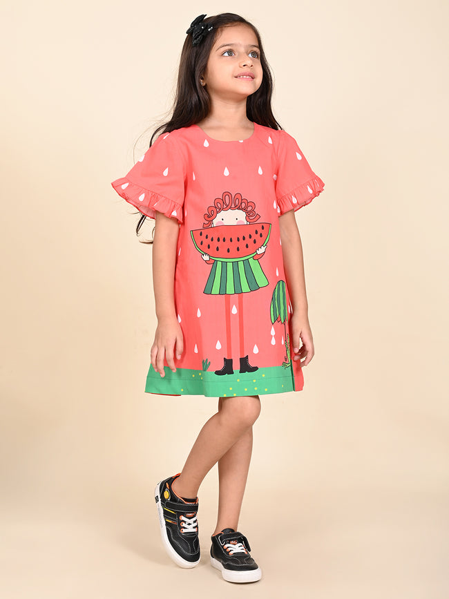 Watermelon Girl Printed Knee Length A-line Dress