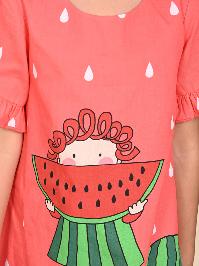 Watermelon Girl Printed Knee Length A-line Dress